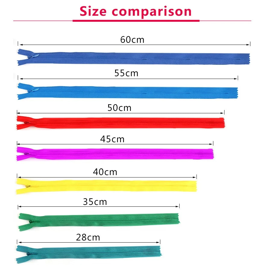 10 Unidades Zíper Invisível de Nylon em Espiral – Tamanhos 28 a 60 cm, Acessórios de Costura DIY e Artesanato