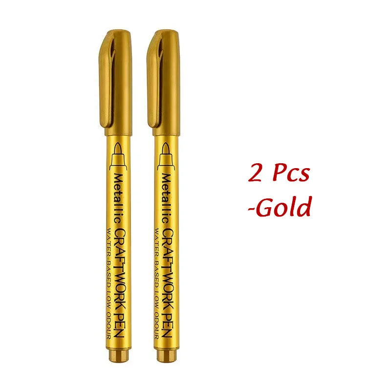 Kit 1 ou 2 Canetas Metallic Marker – Ouro e Prata, Permanente para Scrapbook e Artesanato