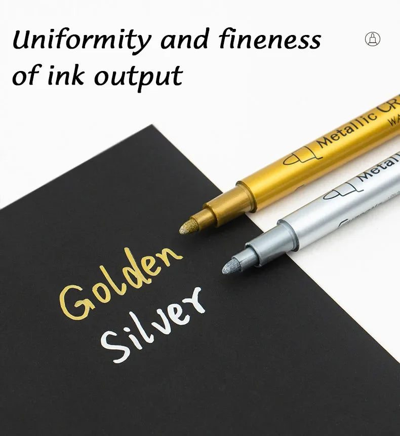 Kit 1 ou 2 Canetas Metallic Marker – Ouro e Prata, Permanente para Scrapbook e Artesanato
