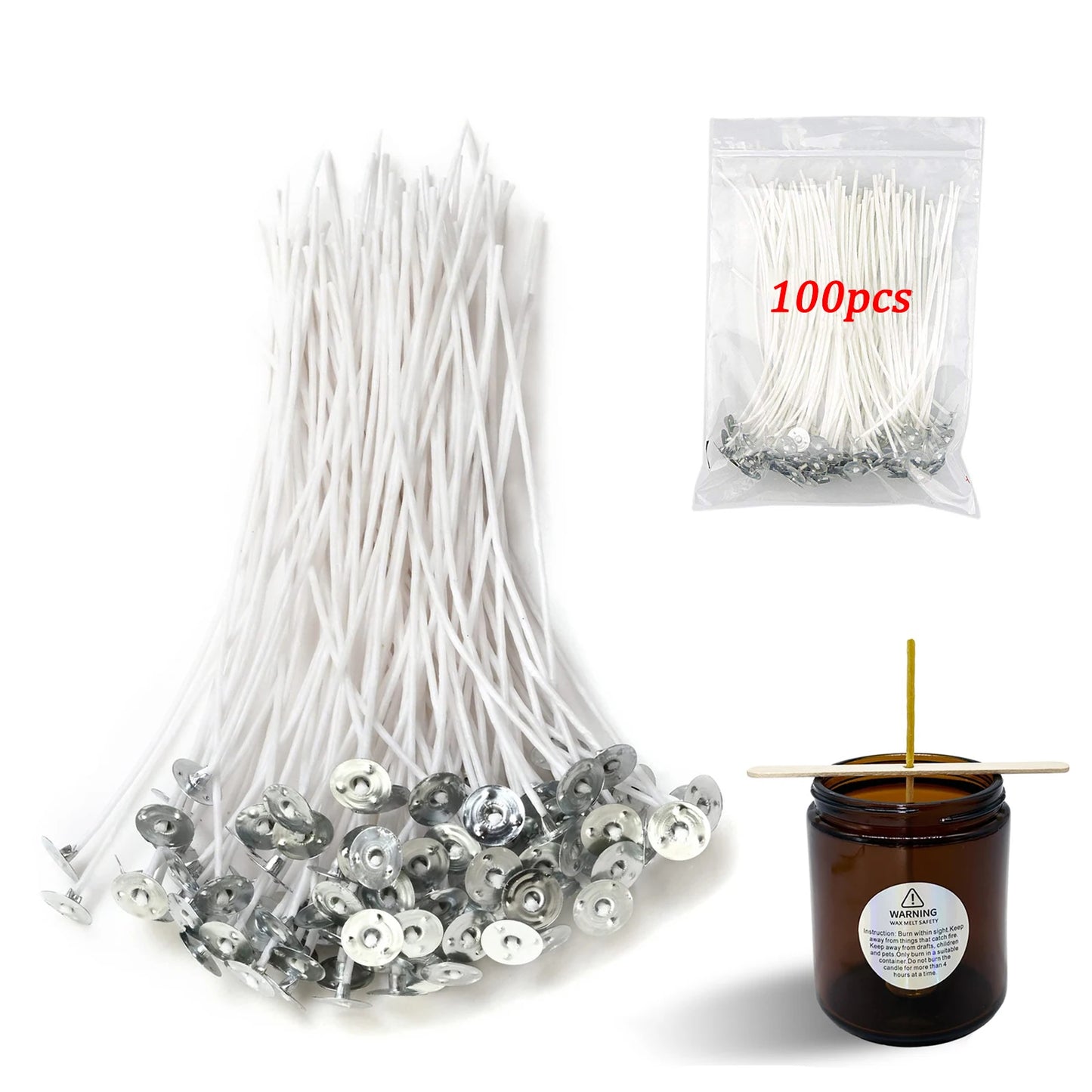 Kit 100 Pavios de Velas Pré-Encerados com Suporte – Algodão para Velas Artesanais