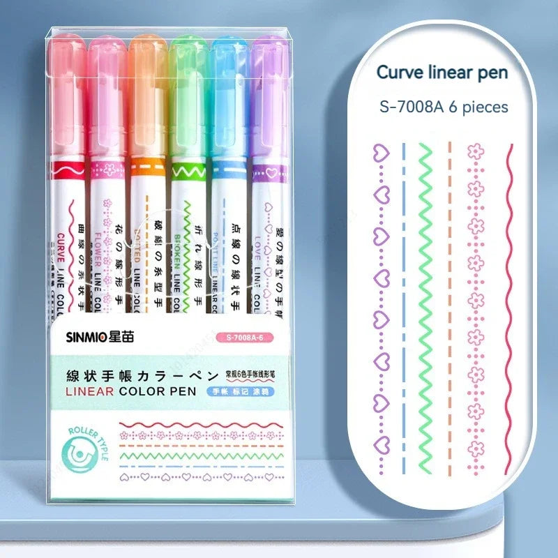 Kit 6 Canetas Marca-Texto Kawaii – Ponta Roller em Formato de Flor