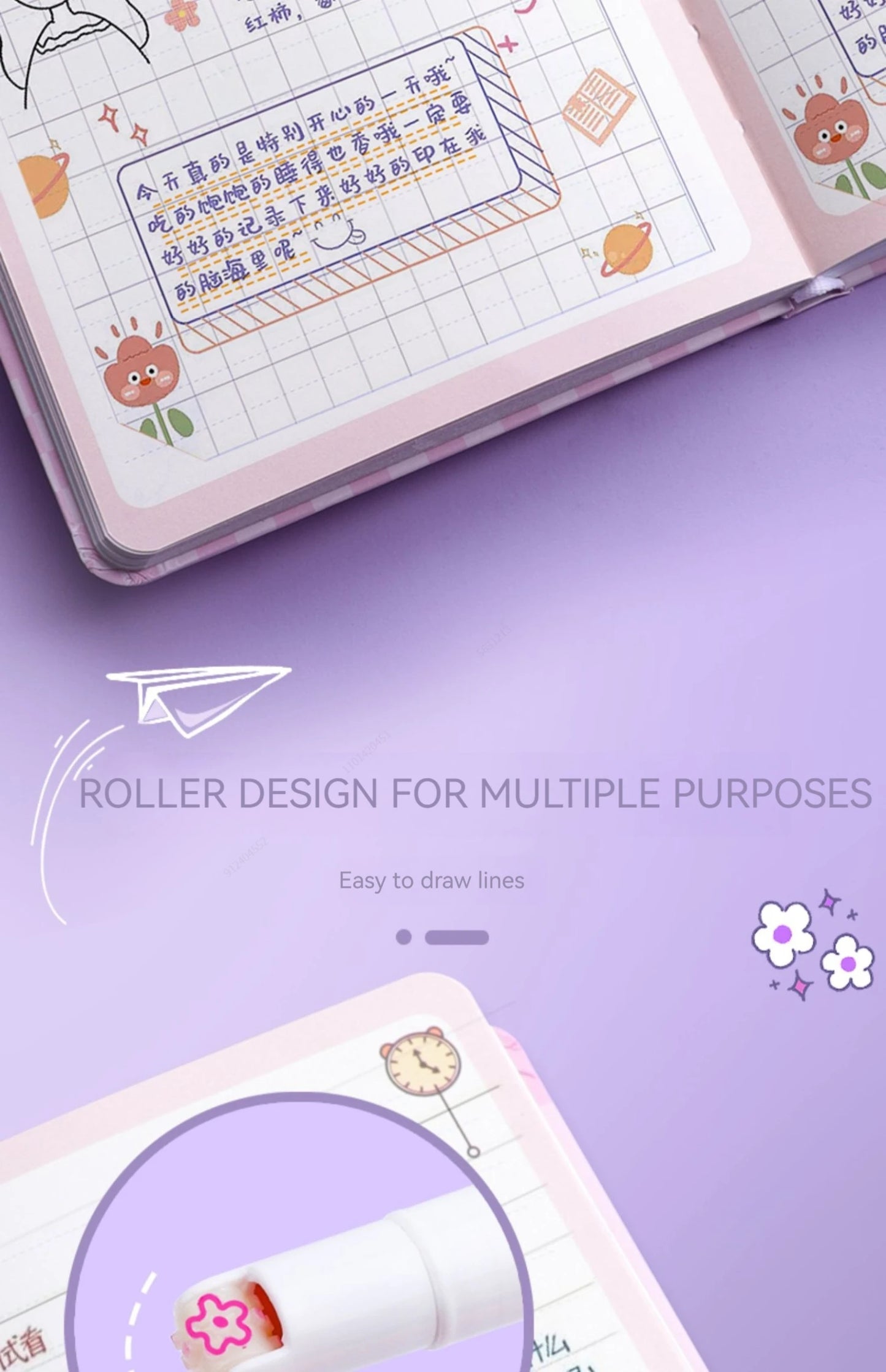 Kit 6 Canetas Marca-Texto Kawaii – Ponta Roller em Formato de Flor