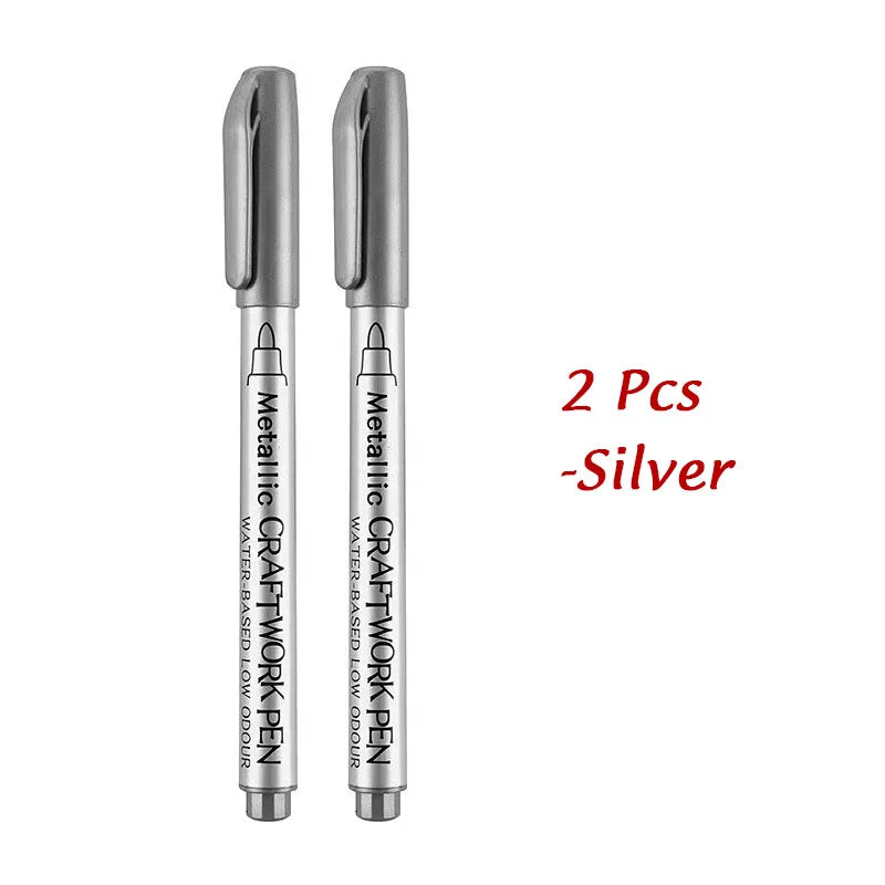Kit 1 ou 2 Canetas Metallic Marker – Ouro e Prata, Permanente para Scrapbook e Artesanato