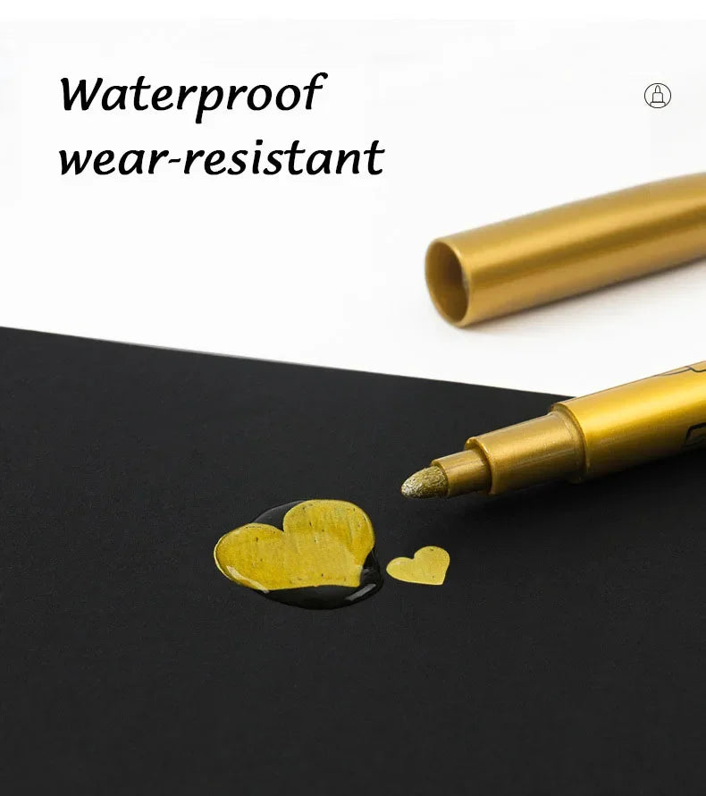 Kit 1 ou 2 Canetas Metallic Marker – Ouro e Prata, Permanente para Scrapbook e Artesanato