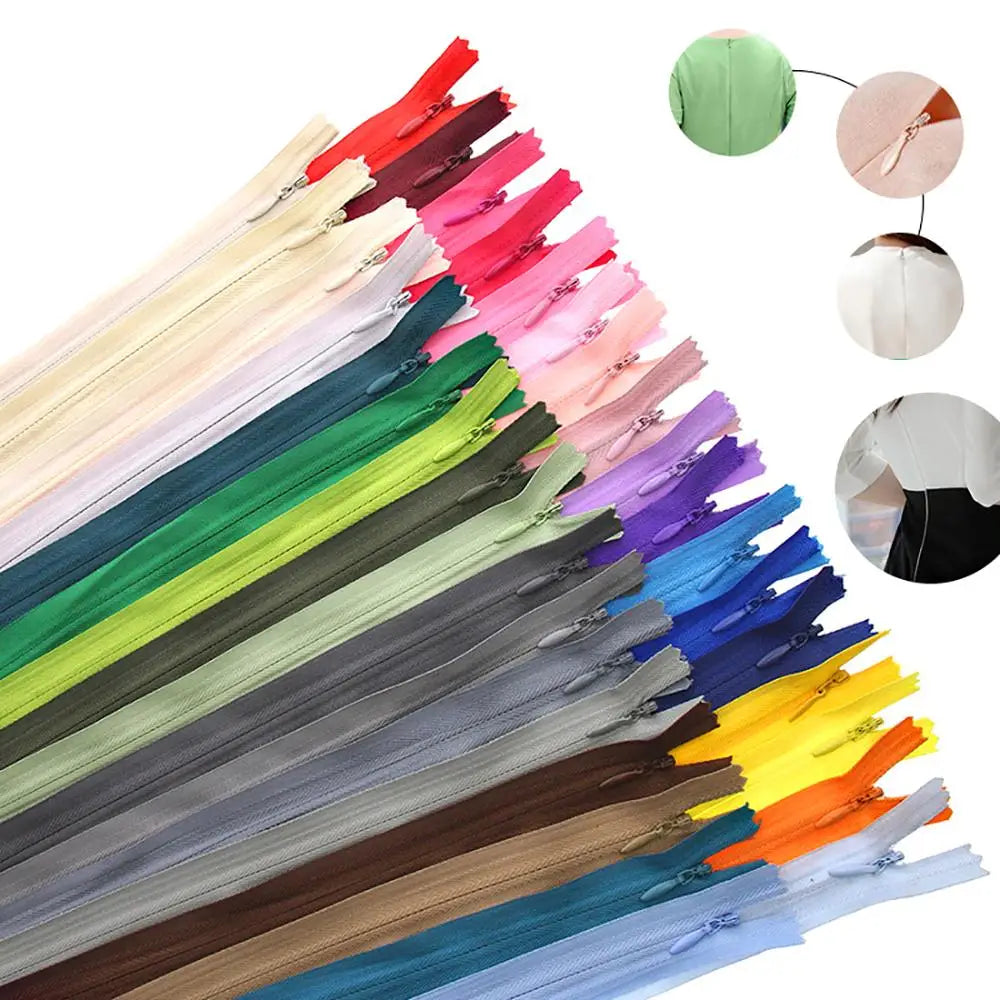 10 Unidades Zíper Invisível de Nylon em Espiral – Tamanhos 28 a 60 cm, Acessórios de Costura DIY e Artesanato