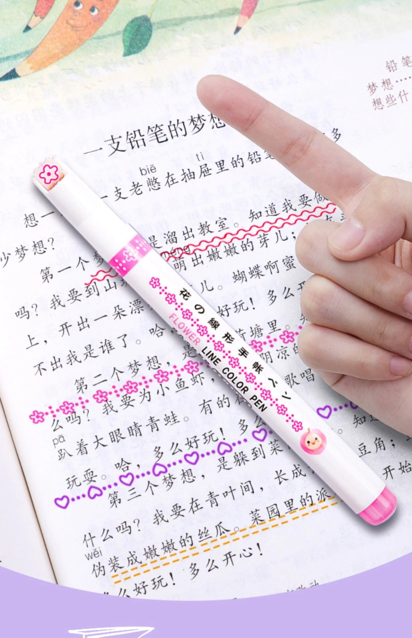 Kit 6 Canetas Marca-Texto Kawaii – Ponta Roller em Formato de Flor