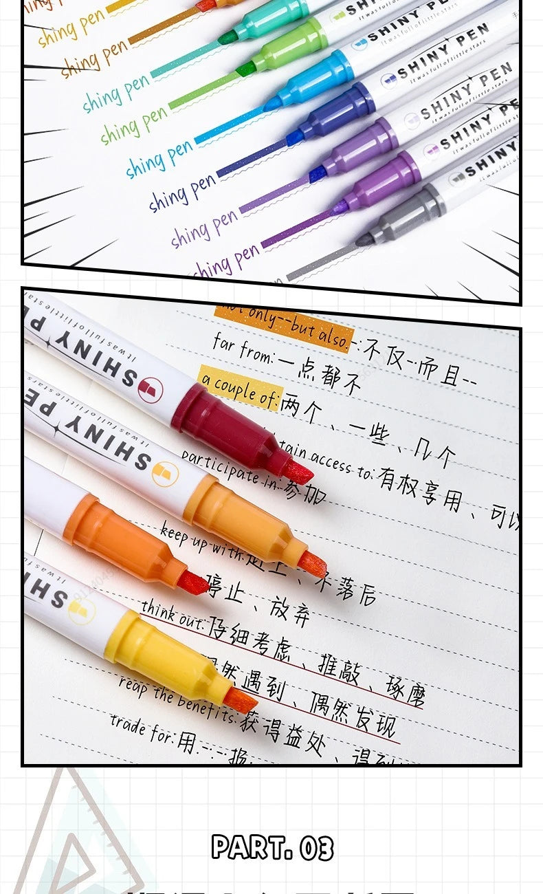 Kit 4 Canetas Marca-Texto Kawaii Glitter – Pastel, Fine, Para Scrapbook e Escola
