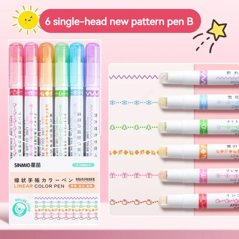 Kit 6 Canetas Marca-Texto Kawaii – Ponta Roller em Formato de Flor