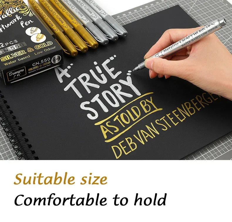 Kit 1 ou 2 Canetas Metallic Marker – Ouro e Prata, Permanente para Scrapbook e Artesanato