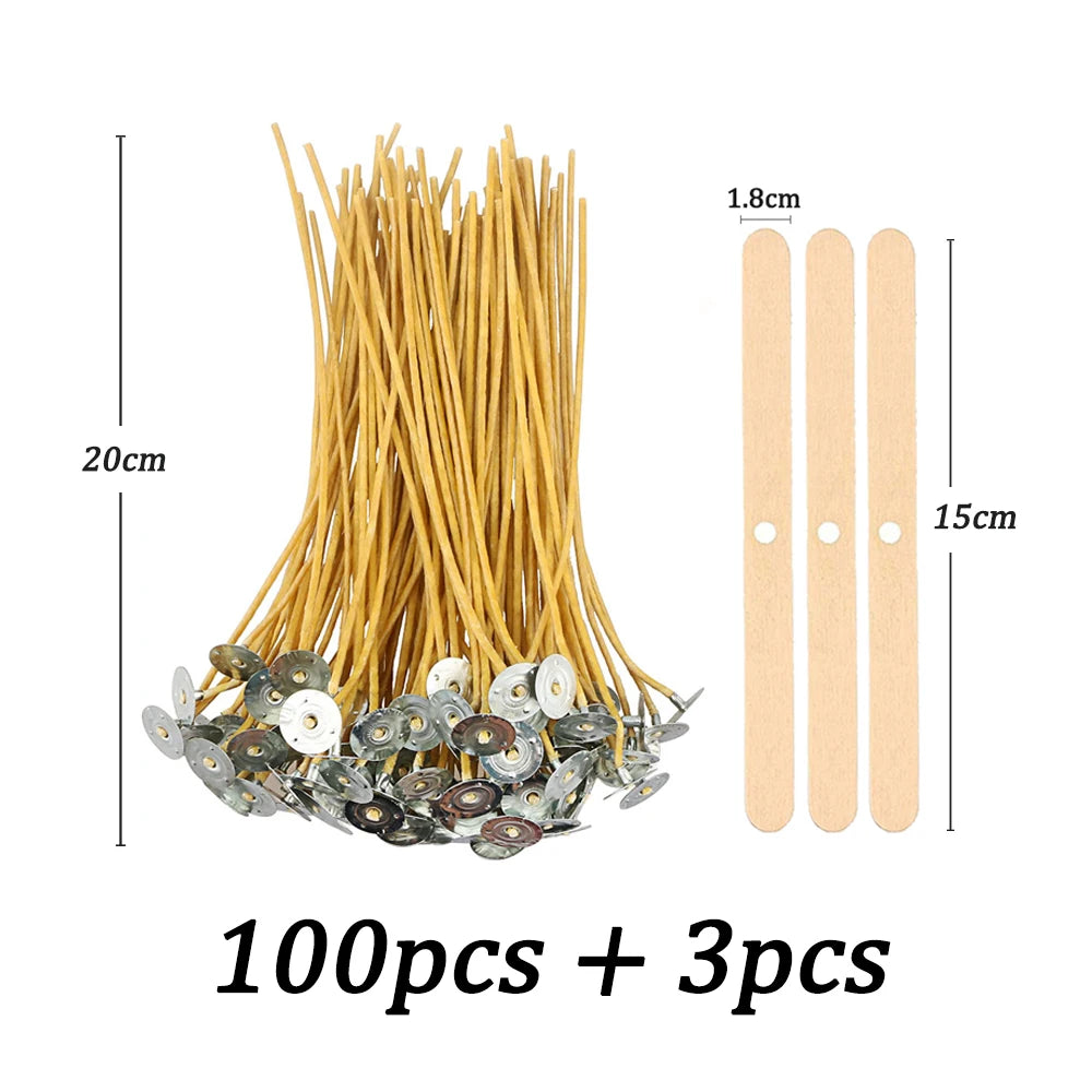 Kit 100 Pavios de Velas Pré-Encerados com Suporte – Algodão para Velas Artesanais