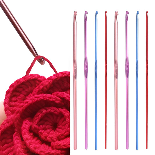 Kit 8 Agulhas de Crochê Coloridas em Alumínio – Cabeça Única para Tricô e Artesanato