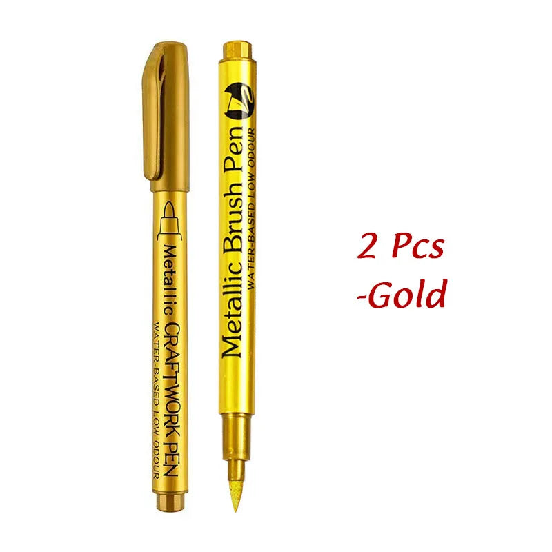 Kit 1 ou 2 Canetas Metallic Marker – Ouro e Prata, Permanente para Scrapbook e Artesanato
