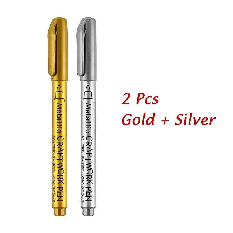 Kit 1 ou 2 Canetas Metallic Marker – Ouro e Prata, Permanente para Scrapbook e Artesanato
