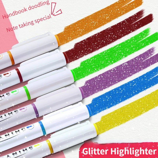 Kit 4 Canetas Marca-Texto Kawaii Glitter – Pastel, Fine, Para Scrapbook e Escola