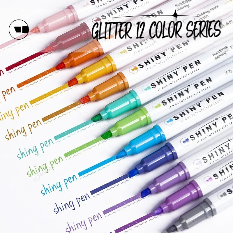 Kit 4 Canetas Marca-Texto Kawaii Glitter – Pastel, Fine, Para Scrapbook e Escola