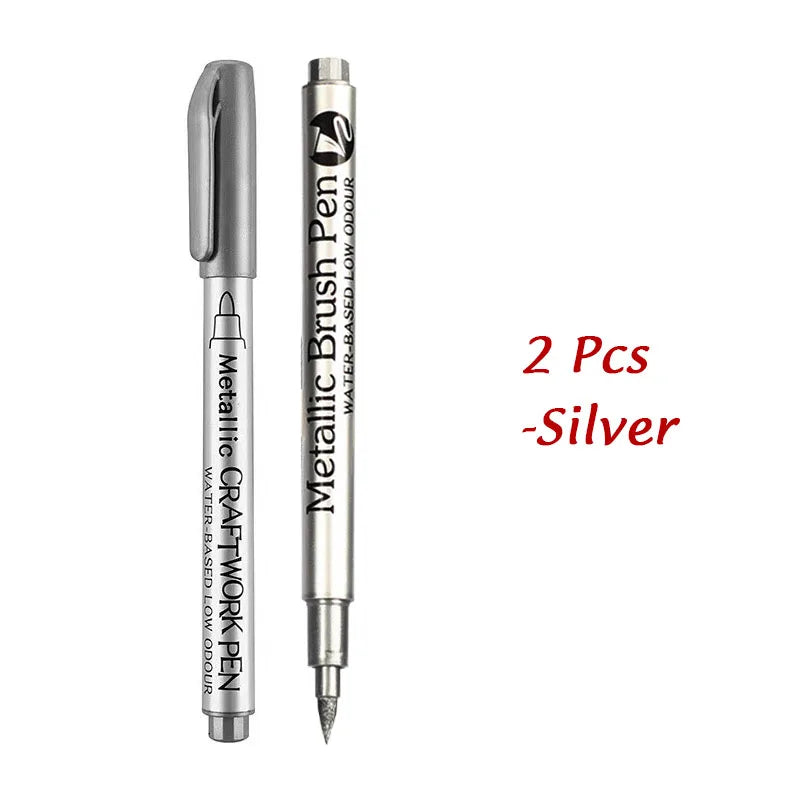 Kit 1 ou 2 Canetas Metallic Marker – Ouro e Prata, Permanente para Scrapbook e Artesanato
