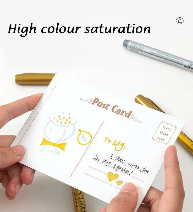 Kit 1 ou 2 Canetas Metallic Marker – Ouro e Prata, Permanente para Scrapbook e Artesanato