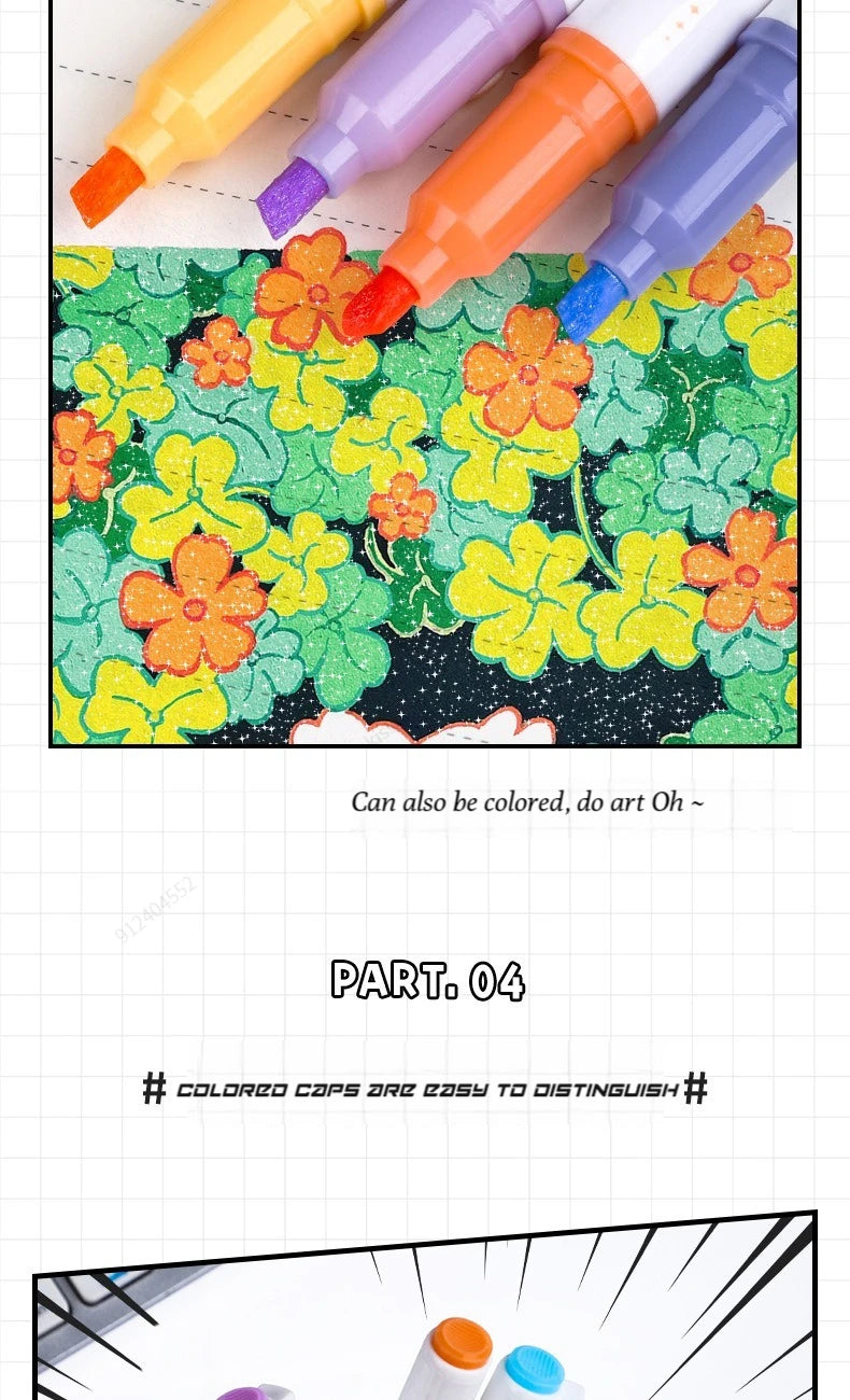 Kit 4 Canetas Marca-Texto Kawaii Glitter – Pastel, Fine, Para Scrapbook e Escola