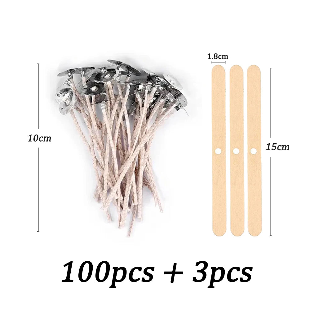 Kit 100 Pavios de Velas Pré-Encerados com Suporte – Algodão para Velas Artesanais