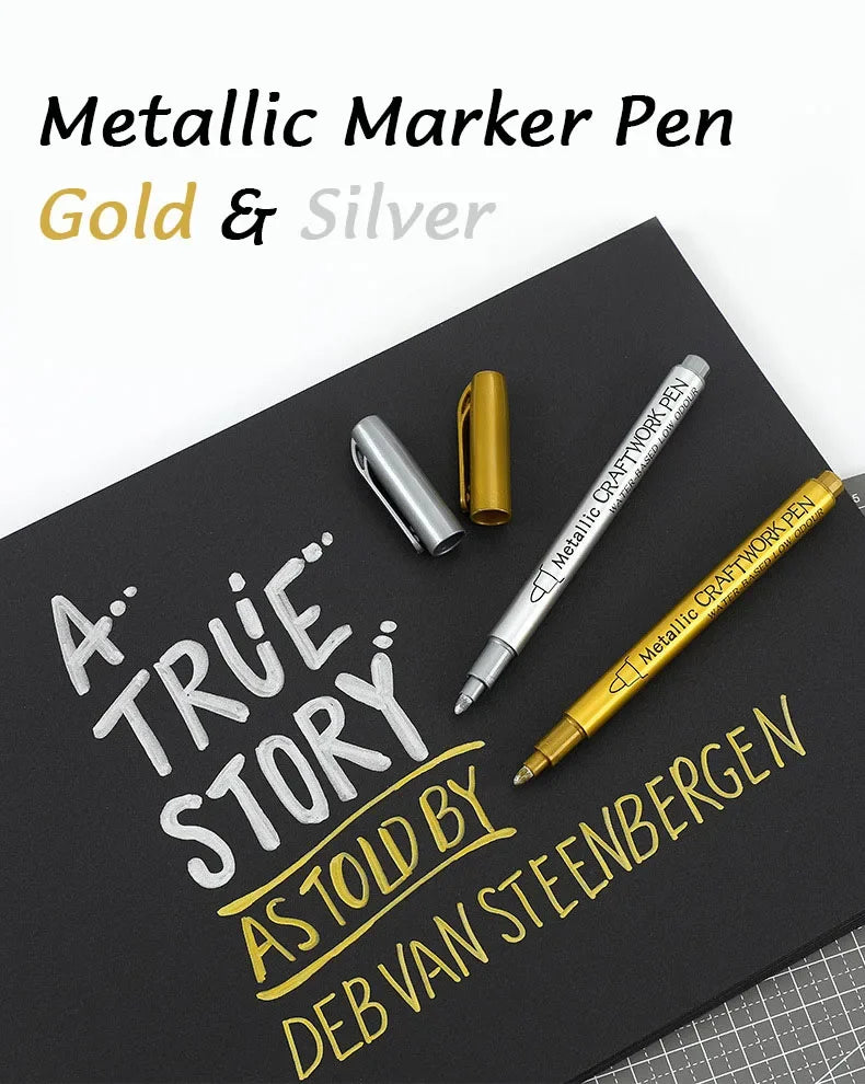 Kit 1 ou 2 Canetas Metallic Marker – Ouro e Prata, Permanente para Scrapbook e Artesanato