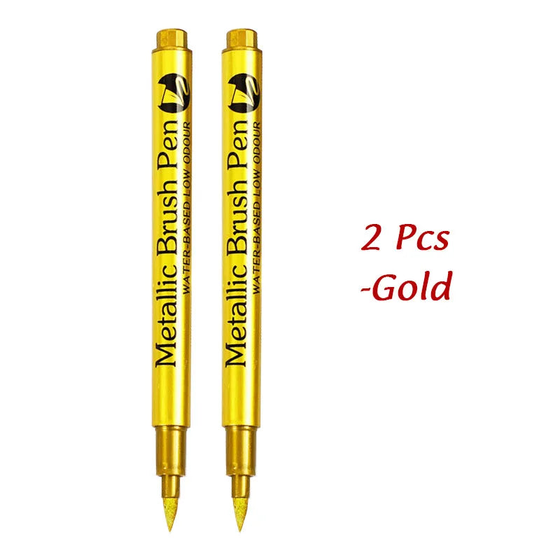Kit 1 ou 2 Canetas Metallic Marker – Ouro e Prata, Permanente para Scrapbook e Artesanato