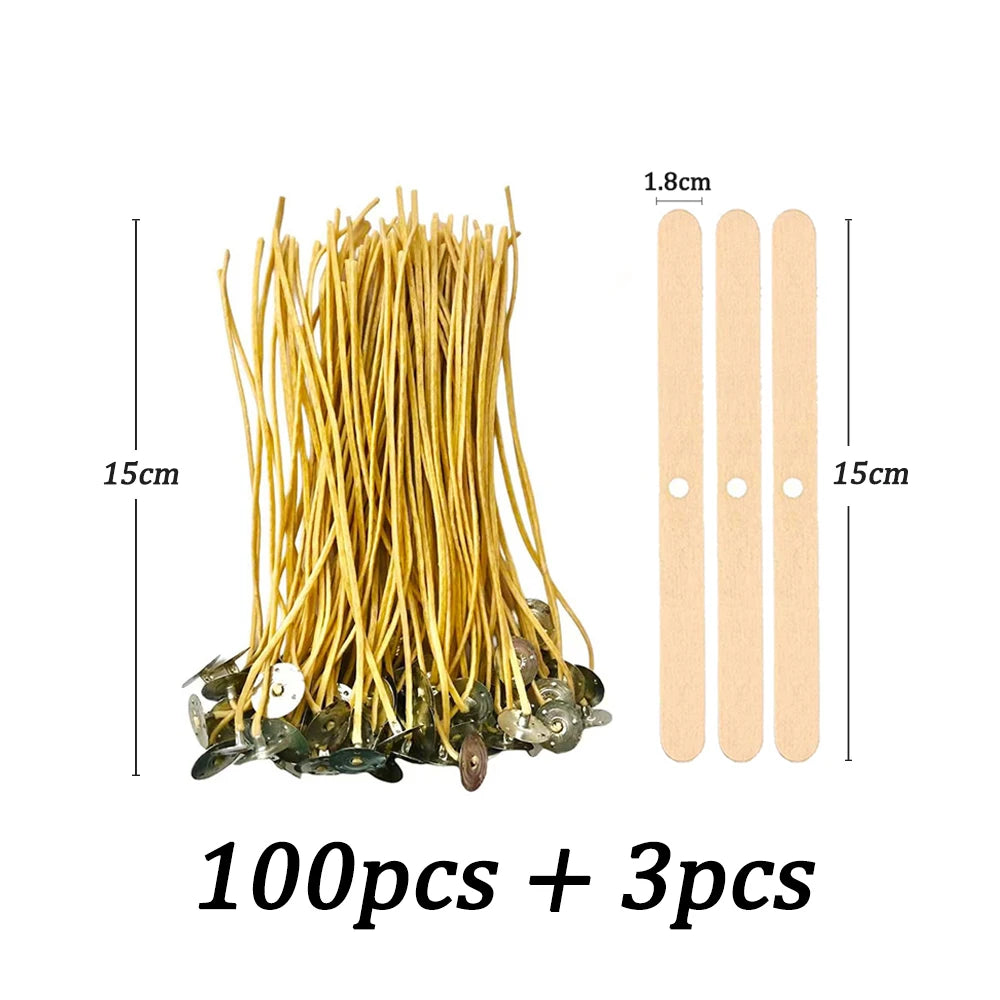 Kit 100 Pavios de Velas Pré-Encerados com Suporte – Algodão para Velas Artesanais