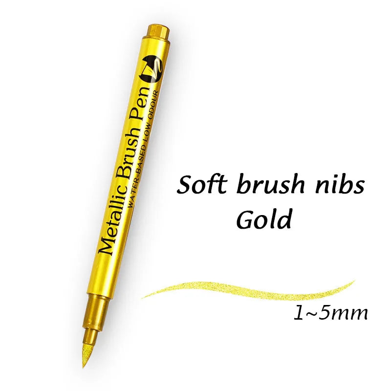 Kit 1 ou 2 Canetas Metallic Marker – Ouro e Prata, Permanente para Scrapbook e Artesanato