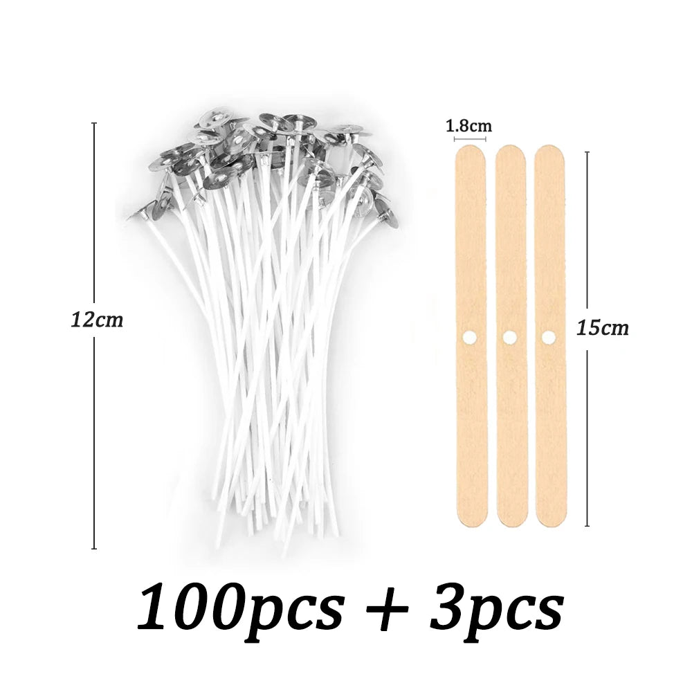 Kit 100 Pavios de Velas Pré-Encerados com Suporte – Algodão para Velas Artesanais