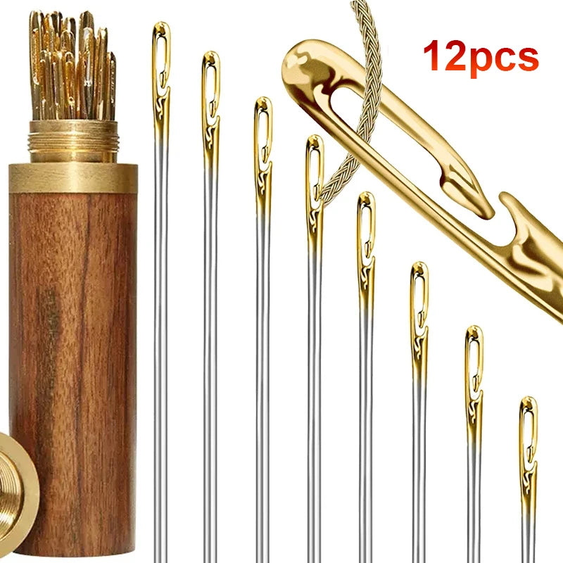 Kit 12 Agulhas de Costura Cega com Furo Lateral – Aço Inoxidável