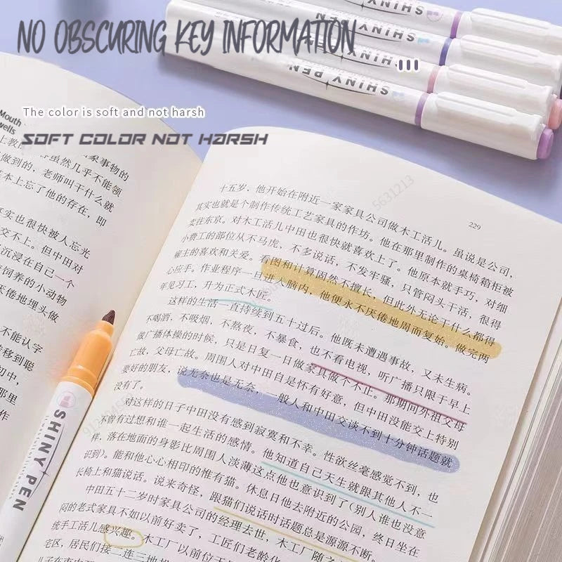 Kit 4 Canetas Marca-Texto Kawaii Glitter – Pastel, Fine, Para Scrapbook e Escola
