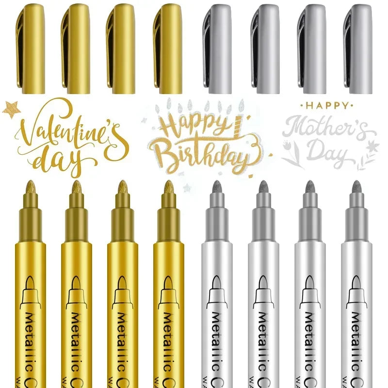 Kit 1 ou 2 Canetas Metallic Marker – Ouro e Prata, Permanente para Scrapbook e Artesanato