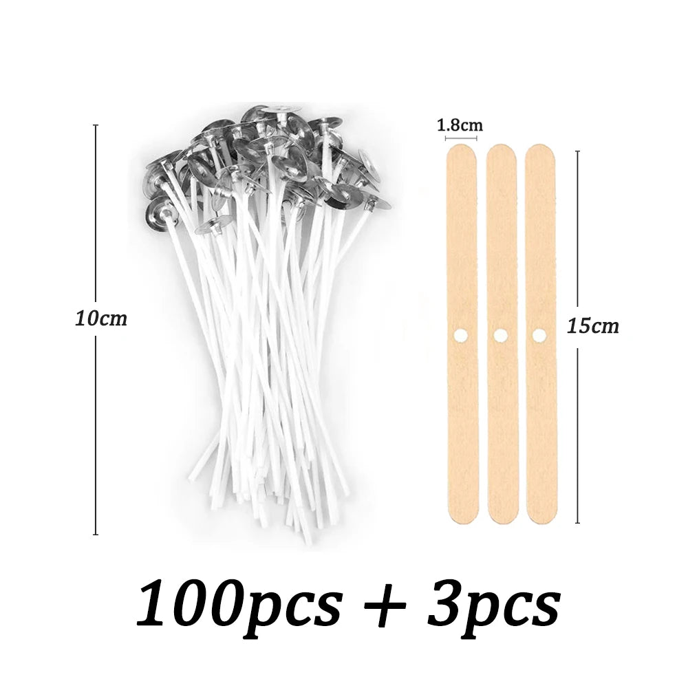 Kit 100 Pavios de Velas Pré-Encerados com Suporte – Algodão para Velas Artesanais