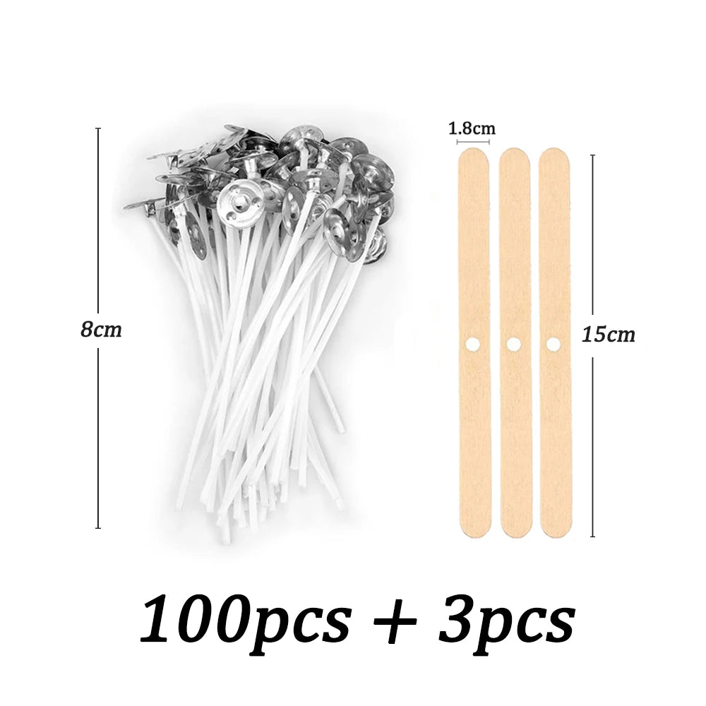 Kit 100 Pavios de Velas Pré-Encerados com Suporte – Algodão para Velas Artesanais