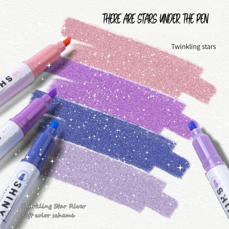 Kit 4 Canetas Marca-Texto Kawaii Glitter – Pastel, Fine, Para Scrapbook e Escola
