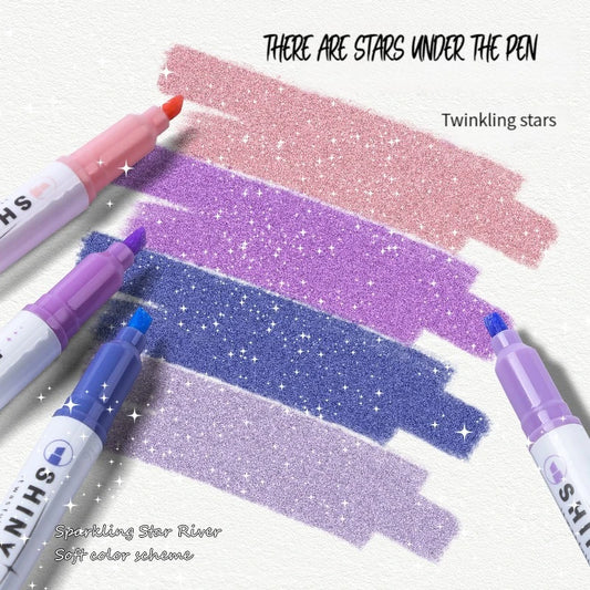 Kit 4 Canetas Marca-Texto Kawaii Glitter – Pastel, Fine, Para Scrapbook e Escola
