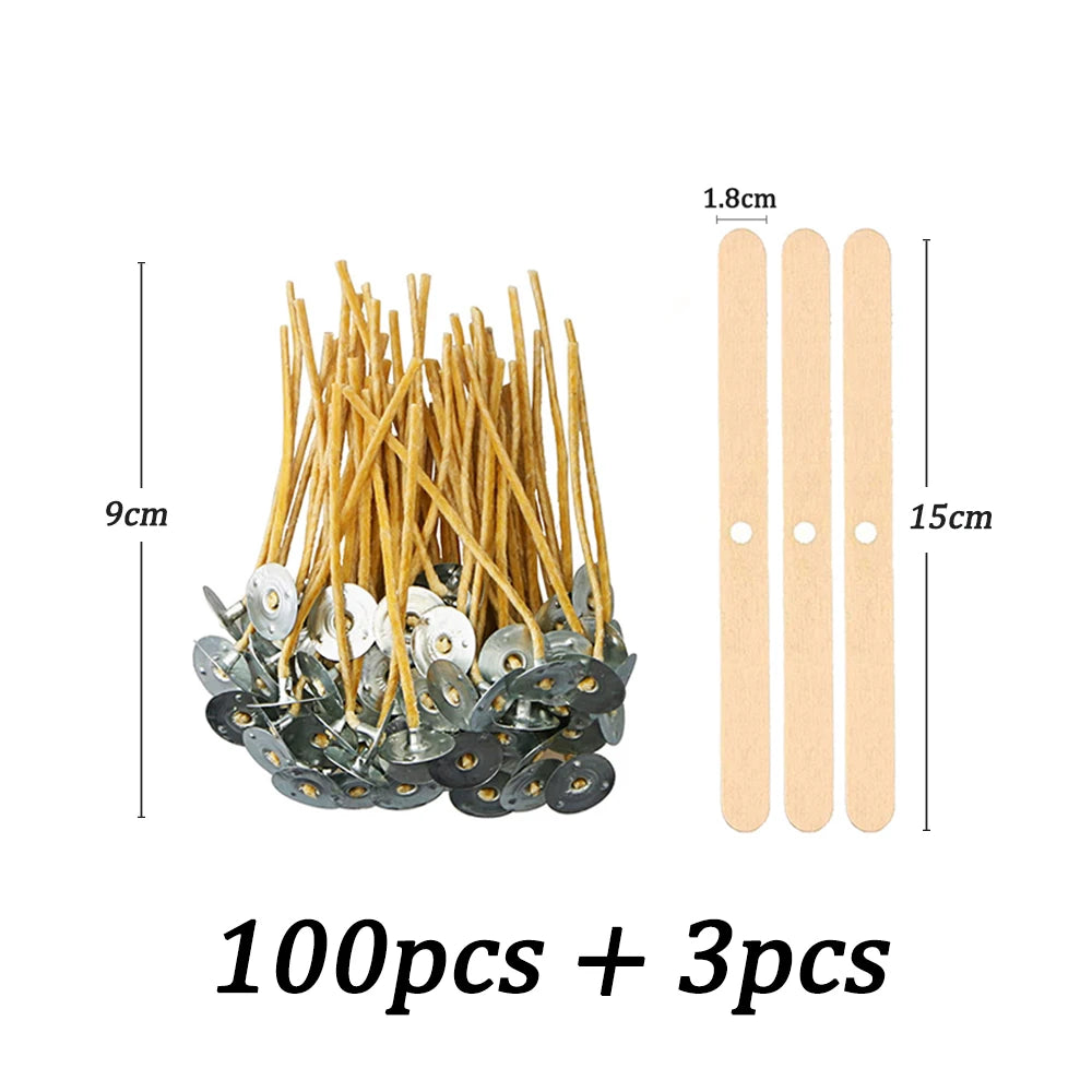 Kit 100 Pavios de Velas Pré-Encerados com Suporte – Algodão para Velas Artesanais