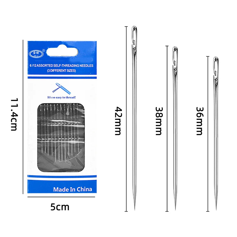 Kit 12 Agulhas de Costura Cega com Furo Lateral – Aço Inoxidável
