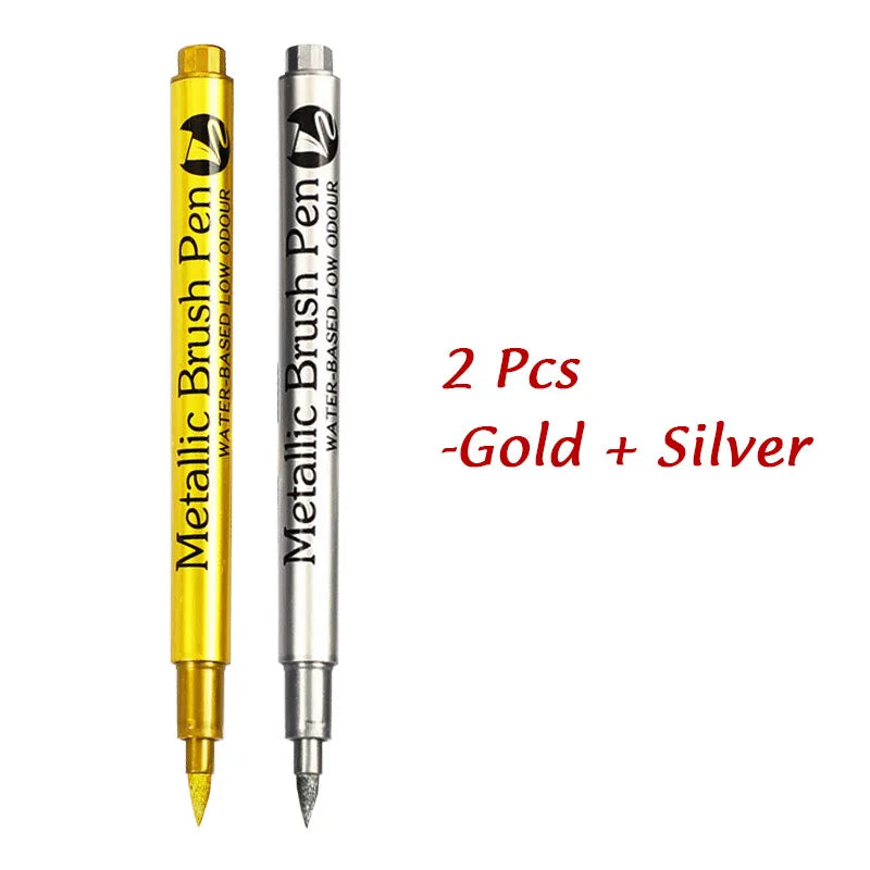 Kit 1 ou 2 Canetas Metallic Marker – Ouro e Prata, Permanente para Scrapbook e Artesanato