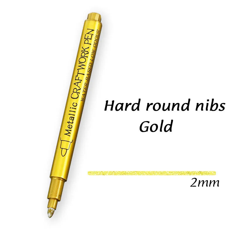 Kit 1 ou 2 Canetas Metallic Marker – Ouro e Prata, Permanente para Scrapbook e Artesanato